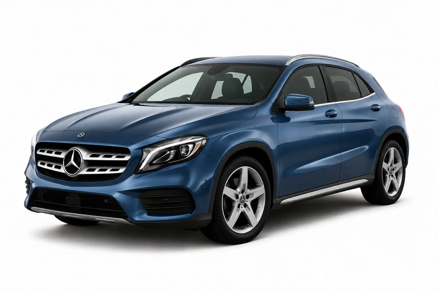 Blue Mercedes-Benz SUV photographed from a front-right angle on a white background.